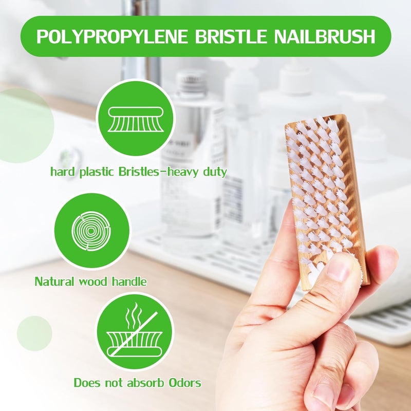 SAMEBUTECO 2 Pack Non-Slip Wooden Hand & Nail Brush,Dual-Sided Fingernail Scrub Brush for Deep Cleaning Nails,Hands & Feet Heavy Duty Mechanic Hand Brush with Stiff Bristles and Molded Beech-wood Grip - Image 3